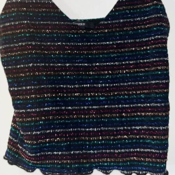 Forever 21 Sparkly Jewel Tone Striped Cropped Cami, Small - Picture 8 of 8